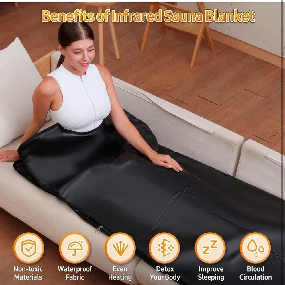 Infrared Sauna Blanket Portable PU Leather 95-167°F Timer Full Body Home Spa Kit